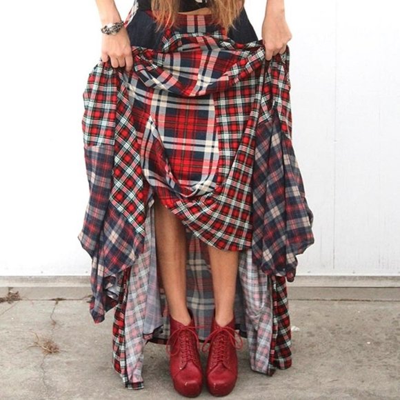 TOV HOLY The Damsel's Red Plaid Flowing Maxi Skirt - Picture 9 of 11